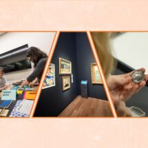 Collage of 5 images featuring artworks, people, tools, and coins